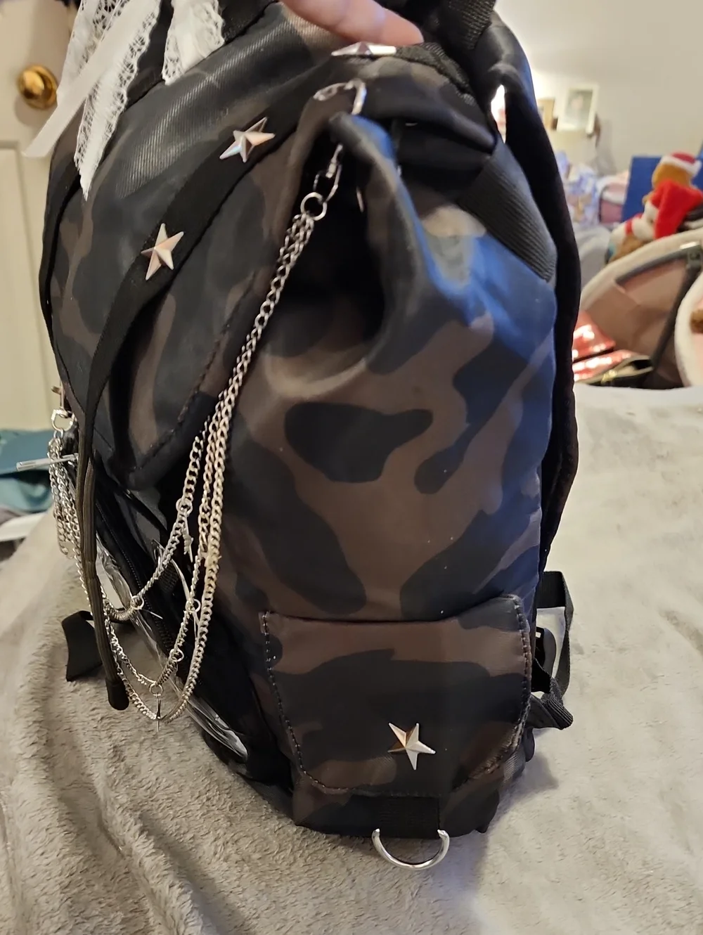 Y2K PunkCamo Backpack with Charms